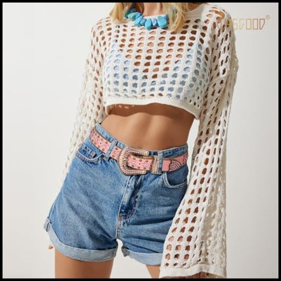 Western Rhinestone Belt with Faux Crocodile Grain Leather and Detachable Buckle main image 5